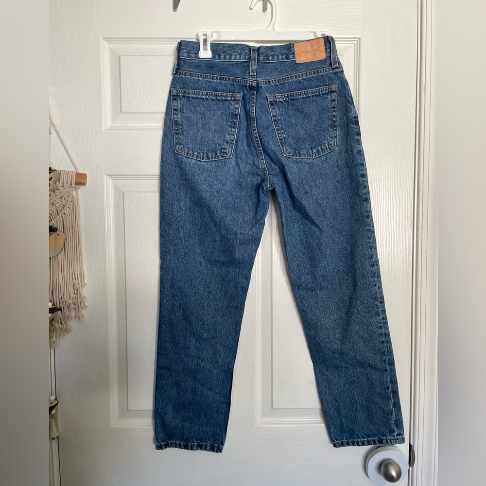 Everlane The High Rise Cheeky Straight Leg Button Fly Ankle Jeans 27 blue denim